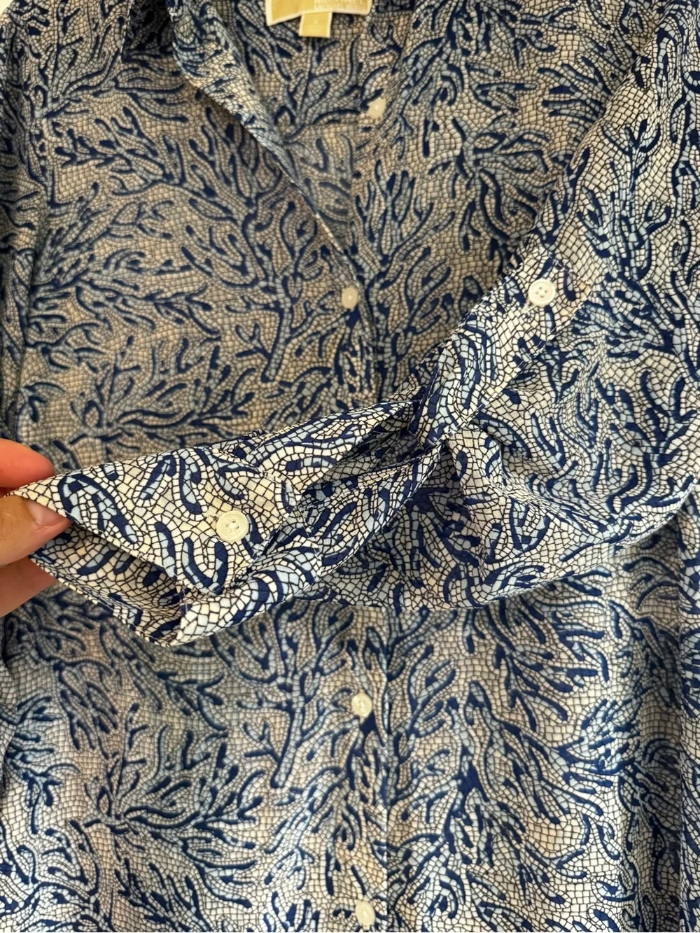 Michael Kors Blue and White Printed Button-Down Maxi Dress